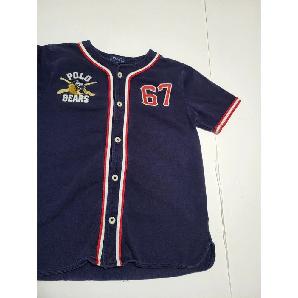 (#L1) Polo Ralph Lauren Polo Bears Jersey Shirt Blue Size Kid's M (10-12)